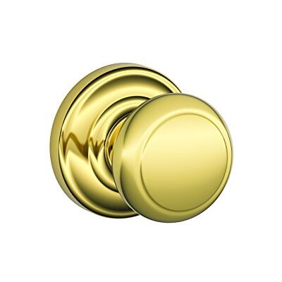 SCHLAGE Andover Passage Knob, Andover Rose, Bright Brass SCHLAGE Andover Passage Knob, Andover Rose, Bright Brass