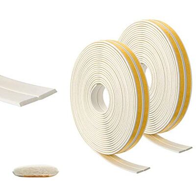 LIKERAINY Door Window Draft Excluder Tape Self-Adhesive EPDM Draught Excluder Strip Foam Seal Soundproofing Rubber Weatherstrip I-Type White (2 Rolls Total 33 Meters) LIKERAINY Door Window Draft Excluder Tape Self-Adhesive EPDM Draught Excluder Strip Foam Seal Soundproofing Rubber Weatherstrip I-Type White (2 Rolls Total 33 Meters)