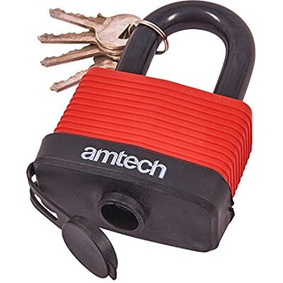 Amtech 65mm Weatherproof Padlock, Brass Barrel with 11mm Coated Shackle and 4 Keys, for Securing Sheds, Garages and Outdoor Storage. Amtech 65mm Weatherproof Padlock, Brass Barrel with 11mm Coated Shackle and 4 Keys, for Securing Sheds, Garages and Outdoor Storage.
