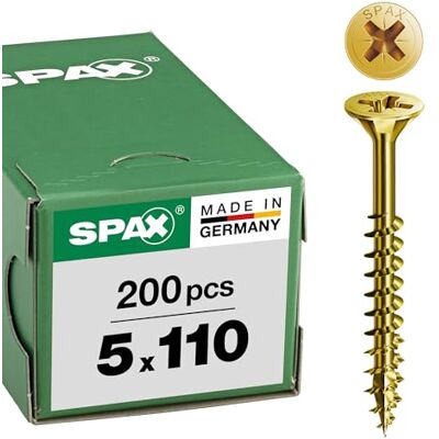 SPAX Universal bolts, Countersunk head, Phillips/pozidriv Z, 4CUT, Part thread, Yellow zinc plated passivated A2L 0291020350305 Galvanised Yellow, 0.20"x4.33 SPAX Universal bolts, Countersunk head, Phillips/pozidriv Z, 4CUT, Part thread, Yellow zinc plated passivated A2L 0291020350305 Galvanised Yellow, 0.20"x4.33