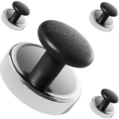 Master Magnetics Round Base Magnets with Knob 1.43" Diameter, 0.98" Total Height with 1" Diameter Knob, 16 Pound Pull, Chrome, Pack of 4, HMKR-45X4 Master Magnetics Round Base Magnets with Knob 1.43" Diameter, 0.98" Total Height with 1" Diameter Knob, 16 Pound Pull, Chrome, Pack of 4, HMKR-45X4