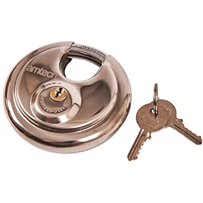 Amtech W4250 90mm Disc Padlock, Heavy Duty and Corrosion Resistant Stainless Steel Construction with 2 Keys Amtech W4250 90mm Disc Padlock, Heavy Duty and Corrosion Resistant Stainless Steel Construction with 2 Keys