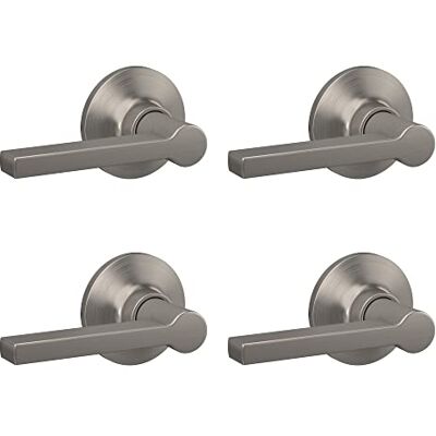 Lock Scout Straight Lever with Round Trim Hall and Closet Door Handle, Satin Nickel Finish, 4 Pack Lock Scout Straight Lever with Round Trim Hall and Closet Door Handle, Satin Nickel Finish, 4 Pack