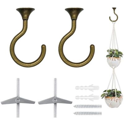 Evsteluo Heavy Duty Swag Ceiling Hooks for Hanging Plants -2 Sets with Hardware, Cavity WallFixing, Easy to Install, Holds Up to 30 lbs, Antique Brass for Home & Garden Evsteluo Heavy Duty Swag Ceiling Hooks for Hanging Plants -2 Sets with Hardware, Cavity WallFixing, Easy to Install, Holds Up to 30 lbs, Antique Brass for Home & Garden
