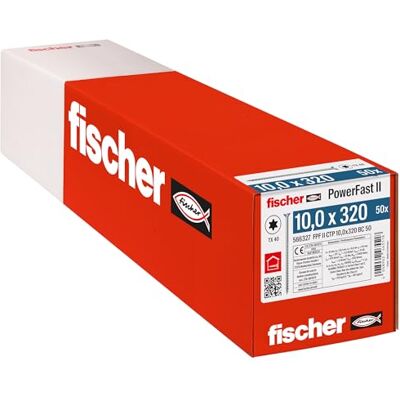 fischer PowerFast II CTP 10.0 x 320, powerful wood screws with countersunk head, inner star receptacle and partial thread, for constructive timber construction, pack of 50 fischer PowerFast II CTP 10.0 x 320, powerful wood screws with countersunk head, inner star receptacle and partial thread, for constructive timber construction, pack of 50