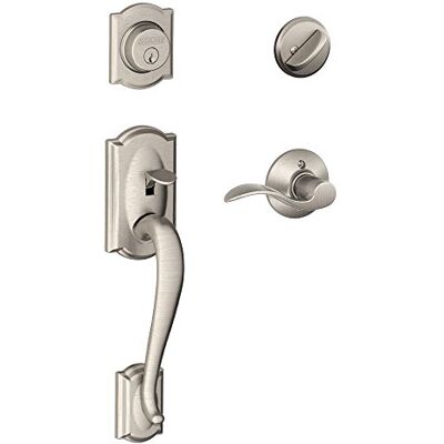 SCHLAGE Camelot Single Cylinder Handleset and Right Hand Accent Lever, Satin Nickel (F60 CAM 619 Acc RH) Lock Company SCHLAGE Camelot Single Cylinder Handleset and Right Hand Accent Lever, Satin Nickel (F60 CAM 619 Acc RH) Lock Company