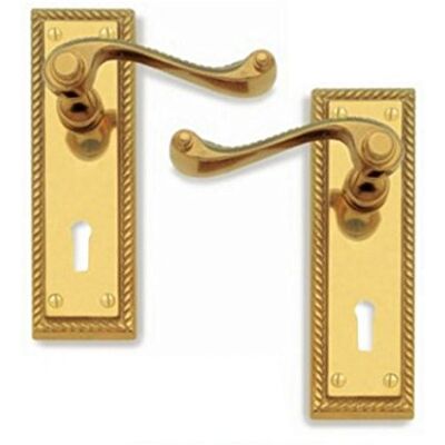 Henderson Georgian Polished Electro Brass Lever Lock Door Handles 148 x 48mm Henderson Georgian Polished Electro Brass Lever Lock Door Handles 148 x 48mm