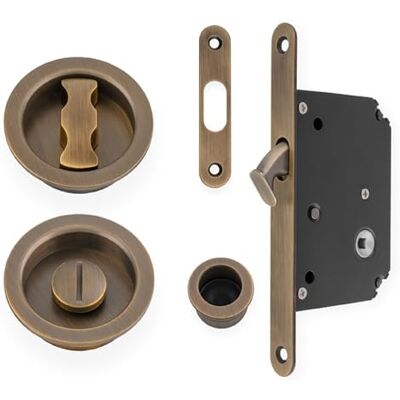 Alexander & Wilks AW110R Radius Sliding Door Lock Set, 50mm Backset, Solid Brass (Antique Brass) Alexander & Wilks AW110R Radius Sliding Door Lock Set, 50mm Backset, Solid Brass (Antique Brass)