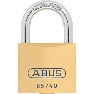 ABUS Padlock Brass 85/40 for Cellar Doors, Sheds and Much More Weatherproof Brass Lock Body Hardened Steel Shackle Security Level 6 ABUS Padlock Brass 85/40 for Cellar Doors, Sheds and Much More Weatherproof Brass Lock Body Hardened Steel Shackle Security Level 6