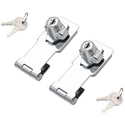 VIDYSUFYR 2 Packs Keyed Hasp Locks Twist Knob Keyed Locking Hasp for Small Doors, Cabinets and More,Stainless Steel Steel, Chrome Plated Hasp Lock Catch Latch Safety Lock (3Inch with Lock) VIDYSUFYR 2 Packs Keyed Hasp Locks Twist Knob Keyed Locking Hasp for Small Doors, Cabinets and More,Stainless Steel Steel, Chrome Plated Hasp Lock Catch Latch Safety Lock (3Inch with Lock)