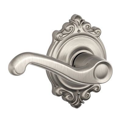 SCHLAGE F10 FLA 619 BRK Brookshire Collection Flair Passage Lever, Satin Nickel SCHLAGE F10 FLA 619 BRK Brookshire Collection Flair Passage Lever, Satin Nickel