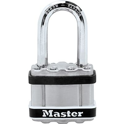 Master Lock Heavy Duty Padlock, Security Level 9/10,Marine Environment, Laminated Steel, Stainless Steel Body Cover, Medium Shackle Master Lock Heavy Duty Padlock, Security Level 9/10,Marine Environment, Laminated Steel, Stainless Steel Body Cover, Medium Shackle
