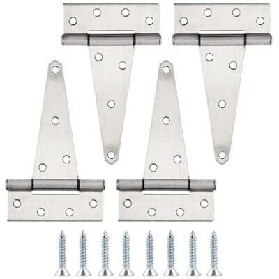 HOME MASTER HARDWARE 6 Inch Stainless Steel Gate Hinges for Wooden Fences Heavy Duty Tee Hinges,Shed Door Hinge,T-Strap Hinge for Outdoor Barns Gate with Screws 4 Pack HOME MASTER HARDWARE 6 Inch Stainless Steel Gate Hinges for Wooden Fences Heavy Duty Tee Hinges,Shed Door Hinge,T-Strap Hinge for Outdoor Barns Gate with Screws 4 Pack