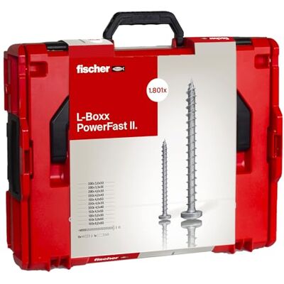 fischer PowerFast II Panhead in The Handy L-BOXX, 1,800 x PowerFast II Screws in Various Sizes with Full Thread, chipboard Screw for Quick and Flexible Processing, incl. bit Set fischer PowerFast II Panhead in The Handy L-BOXX, 1,800 x PowerFast II Screws in Various Sizes with Full Thread, chipboard Screw for Quick and Flexible Processing, incl. bit Set