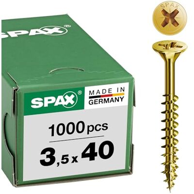 SPAX Universal bolts, Countersunk head, Phillips/pozidriv Z, 4CUT, Part thread, Yellow zinc plated passivated A2L 0291020350305 Galvanised Yellow, 0.14"x1.57 SPAX Universal bolts, Countersunk head, Phillips/pozidriv Z, 4CUT, Part thread, Yellow zinc plated passivated A2L 0291020350305 Galvanised Yellow, 0.14"x1.57