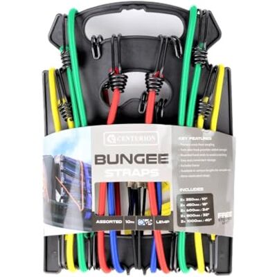 Centurion 10 Pack Bungee Cords, Assorted Elastic Tie Down Straps, Steel Hooks, Carry Case, Luggage, Tarps, Garden Furniture, DIY Multi-Purpose Centurion 10 Pack Bungee Cords, Assorted Elastic Tie Down Straps, Steel Hooks, Carry Case, Luggage, Tarps, Garden Furniture, DIY Multi-Purpose