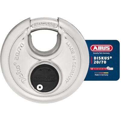 ABUS Discus Padlock 20/70 Weatherproof for The Garden or Shed- Heavy Duty high Security with Discus Welding Technology for The Best Protection Against Break-ins Security Level 9 Silver ABUS Discus Padlock 20/70 Weatherproof for The Garden or Shed- Heavy Duty high Security with Discus Welding Technology for The Best Protection Against Break-ins Security Level 9 Silver