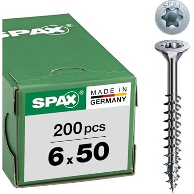 SPAX Screws T-STAR plus 0191010350303 with Countersunk Head 4CUT, partial thread, through clear Zinc Galvanising, 0/1050/001/ 6,0/ 50/ /01 SPAX Screws T-STAR plus 0191010350303 with Countersunk Head 4CUT, partial thread, through clear Zinc Galvanising, 0/1050/001/ 6,0/ 50/ /01