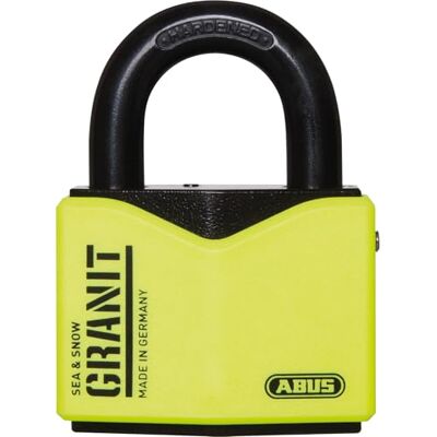 ABUS Granit Padlock 37/55 Sea & Snow – Made of Hardened Special Steel – with Plus disc Cylinder – Security Level 10 – Black/Yellow ABUS Granit Padlock 37/55 Sea & Snow – Made of Hardened Special Steel – with Plus disc Cylinder – Security Level 10 – Black/Yellow