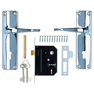 AB Tools Lever Lock Set Lockable Door Handle Handles with 2 Keys + Chrome Finish 1pk AB Tools Lever Lock Set Lockable Door Handle Handles with 2 Keys + Chrome Finish 1pk