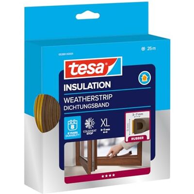 tesa UK tesa INSULATION Weatherstrip Rubber XL Rubber Seal Self-adhesive Seal for Insulating gaps on windows and doors Brown 25 m x 9 mm x 7 mm tesa UK tesa INSULATION Weatherstrip Rubber XL Rubber Seal Self-adhesive Seal for Insulating gaps on windows and doors Brown 25 m x 9 mm x 7 mm
