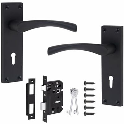 Golden Grace Astrid Lever Lock Door Handles, Matt Black Key Lock Set Zinc zinc-alloy build offers extra durability; includes keys and a 150mm x 40mm backplate for a complete installation. Golden Grace Astrid Lever Lock Door Handles, Matt Black Key Lock Set Zinc zinc-alloy build offers extra durability; includes keys and a 150mm x 40mm backplate for a complete installation.