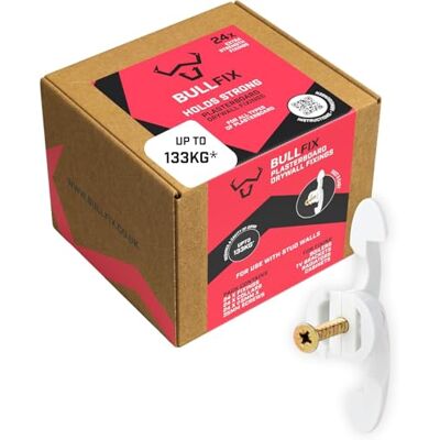 Bullfix Extra Plasterboard Fixings Heavy Duty 24 Pack Drywall Anchor for Insulated Plasterboard, Stud & Hollow Cavity, Wall Anchor Kit with Screws, Holds Up To 133kg Bullfix Extra Plasterboard Fixings Heavy Duty 24 Pack Drywall Anchor for Insulated Plasterboard, Stud & Hollow Cavity, Wall Anchor Kit with Screws, Holds Up To 133kg