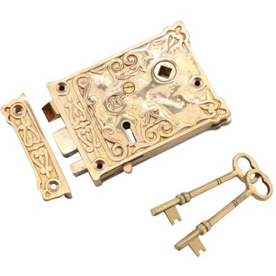 Infinity Solid Brass Floral Rim Lock in Polished Brass Finish Latch Lock Set for Internal and External Shed Doors Gates Infinity Solid Brass Floral Rim Lock in Polished Brass Finish Latch Lock Set for Internal and External Shed Doors Gates