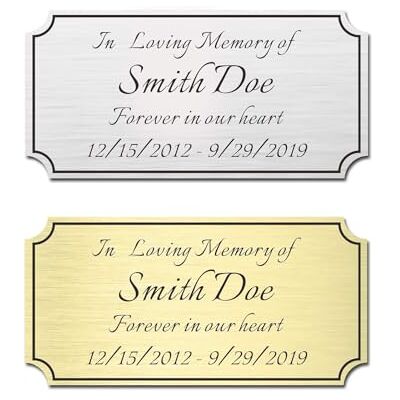 SINYUDUN Engraved Name Plates, Brass Personalized Engraved Plaque 2" x 4" Custom Engraved Plate for Trophy, Urn, Stainless Steel/Brass Memorial Plaque With Adhesive Backing Or Screws (Gold, Silver) SINYUDUN Engraved Name Plates, Brass Personalized Engraved Plaque 2" x 4" Custom Engraved Plate for Trophy, Urn, Stainless Steel/Brass Memorial Plaque With Adhesive Backing Or Screws (Gold, Silver)