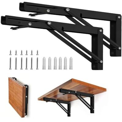 Storystore Folding Shelf Brackets Heavy Duty Metal Collapsible Shelf Bracket for Bench Table, Shelf Hinge Wall Mounted Space Saving DIY Bracket, Max Load: 150 lb 2 PCS (14 Inch, Black) Storystore Folding Shelf Brackets Heavy Duty Metal Collapsible Shelf Bracket for Bench Table, Shelf Hinge Wall Mounted Space Saving DIY Bracket, Max Load: 150 lb 2 PCS (14 Inch, Black)