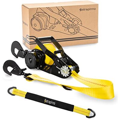Strapinno Retractable Ratchet Tie-Down Strap,2in x 15ft Heavy-Duty Strap with Snap Hooks,10,000lbs Breaking Strength & 3,333lbs Working Load Limit, Comes with a 36-Inch Axle Strap (Direct Hook 1PC) Strapinno Retractable Ratchet Tie-Down Strap,2in x 15ft Heavy-Duty Strap with Snap Hooks,10,000lbs Breaking Strength & 3,333lbs Working Load Limit, Comes with a 36-Inch Axle Strap (Direct Hook 1PC)