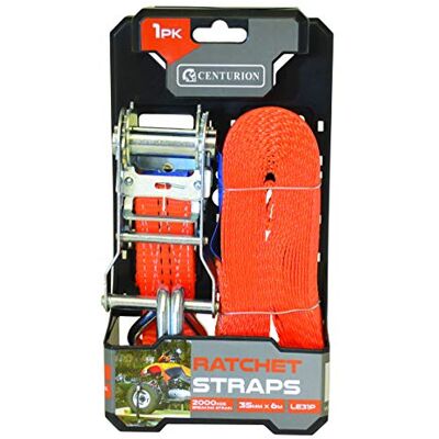 Centurion LE31P Heavy Duty Ratchet Strap 6m x 35mm 2 Ton Breaking Strength Tie Down Strap with J Hooks Ideal for Securing Loads, Trailers, Roof Racks, and Cargo EN12195-2 Compliant Centurion LE31P Heavy Duty Ratchet Strap 6m x 35mm 2 Ton Breaking Strength Tie Down Strap with J Hooks Ideal for Securing Loads, Trailers, Roof Racks, and Cargo EN12195-2 Compliant