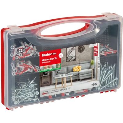 fischer Meister-Box XL Living Space, 210-Piece Dowel and Screw Set, 5-10 mm Diameter, for DIY and Professionals, Universal Use for Unknown Surfaces Indoors fischer Meister-Box XL Living Space, 210-Piece Dowel and Screw Set, 5-10 mm Diameter, for DIY and Professionals, Universal Use for Unknown Surfaces Indoors
