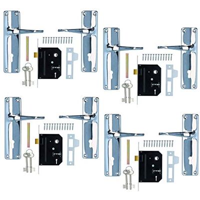AB Tools Lever Lock Set Lockable Door Handle Handles with 2 Keys + Chrome Finish 4pk AB Tools Lever Lock Set Lockable Door Handle Handles with 2 Keys + Chrome Finish 4pk