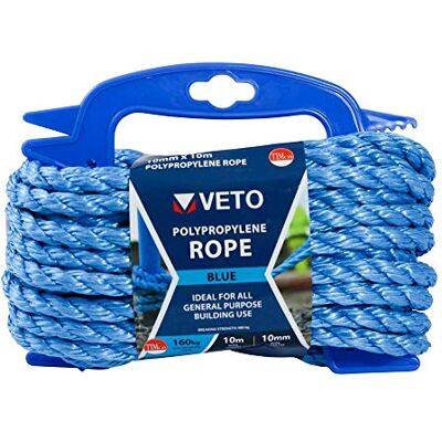 TIMCO Polypropylene Blue Rope – General purpose – Great for towing, mooring, strapping, cable draw cord and as a washing line 10mm x 10m TIMCO Polypropylene Blue Rope – General purpose – Great for towing, mooring, strapping, cable draw cord and as a washing line 10mm x 10m