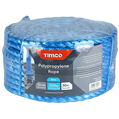 TIMCO Polypropylene Blue Rope – General purpose – Great for towing, mooring, strapping, cable draw cord and as a washing line Winder – 12mm x 30m TIMCO Polypropylene Blue Rope – General purpose – Great for towing, mooring, strapping, cable draw cord and as a washing line Winder – 12mm x 30m
