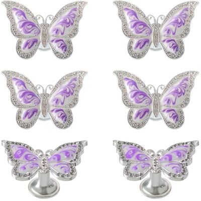Xinally RUN 6 Pieces Butterfly Knobs Metal Decorative Cabinet Drawer Cupboard Furniture Door Single Hole Pulls Handles (Purple) Xinally RUN 6 Pieces Butterfly Knobs Metal Decorative Cabinet Drawer Cupboard Furniture Door Single Hole Pulls Handles (Purple)