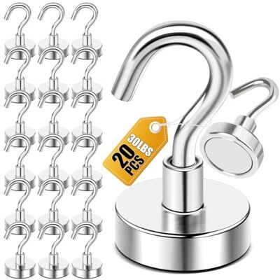 DIYMAG NE16-20P Magnetic Hooks, 25Lbs Strong Magnet Hooks for Kitchen, Home, Cruise, Workplace, Office and Garage, Pack of 20 DIYMAG NE16-20P Magnetic Hooks, 25Lbs Strong Magnet Hooks for Kitchen, Home, Cruise, Workplace, Office and Garage, Pack of 20