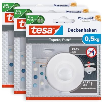 tesa UK Tesa self-Adhesive Ceiling Hook., 77781, Pack of 3 tesa UK Tesa self-Adhesive Ceiling Hook., 77781, Pack of 3