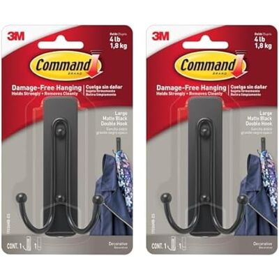 3M Command Large Matte Black Double Hook 17036MB-ES (Pack of 2) 3M Command Large Matte Black Double Hook 17036MB-ES (Pack of 2)