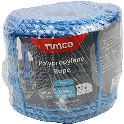 TIMCO Polypropylene Blue Rope – General purpose – Great for towing, mooring, strapping, cable draw cord and as a washing line 8mm x 30m TIMCO Polypropylene Blue Rope – General purpose – Great for towing, mooring, strapping, cable draw cord and as a washing line 8mm x 30m