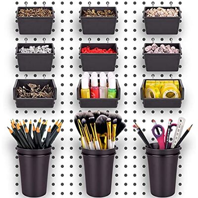 G.CORE Pegboard Bins PegBoard Cups with Hooks & Loops 12 Pack Set, Peg Hooks Assortment Organizer Accessory, Various Tools Storage Arrange System Kit, for Garage Craft Workshop Workbench Hobby Office (12) G.CORE Pegboard Bins PegBoard Cups with Hooks & Loops 12 Pack Set, Peg Hooks Assortment Organizer Accessory, Various Tools Storage Arrange System Kit, for Garage Craft Workshop Workbench Hobby Office (12)