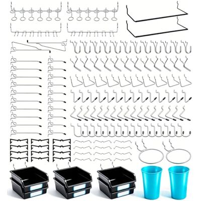 FRIMOONY Pegboard Hooks, with Bins, Peg Locks, for Organizing Various Tools, 204 PCS, 80 of Which are Locks FRIMOONY Pegboard Hooks, with Bins, Peg Locks, for Organizing Various Tools, 204 PCS, 80 of Which are Locks