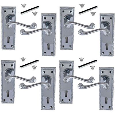 Iron Works 4 Sets Classic Georgian Lever Lock Door Handles Chrome Finish Perfect for Adding a Subtle Traditional Touch to Your Home. (4) Iron Works 4 Sets Classic Georgian Lever Lock Door Handles Chrome Finish Perfect for Adding a Subtle Traditional Touch to Your Home. (4)