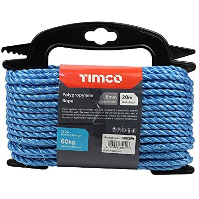 TIMCO Polypropylene Blue Rope – General purpose – Great for towing, mooring, strapping, cable draw cord and as a washing line 6mm x 20m TIMCO Polypropylene Blue Rope – General purpose – Great for towing, mooring, strapping, cable draw cord and as a washing line 6mm x 20m