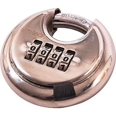 Amtech – Combination Disc Padlock, Stainless Steel Body, 9mm Hardened Shackle, Resettable 4-Digit Code for Chains, Sheds, Garages, Lockers and Toolboxes, 70mm Amtech – Combination Disc Padlock, Stainless Steel Body, 9mm Hardened Shackle, Resettable 4-Digit Code for Chains, Sheds, Garages, Lockers and Toolboxes, 70mm