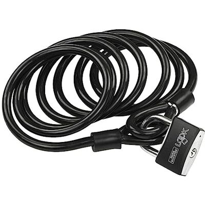 Burg-Wächter 750 250 + 402/50 Security Cable with Padlock, Extra Long Spiral Cable, Motorcycle, E-Scooter, Garden Furniture, Black, 2.5 m Burg-Wächter 750 250 + 402/50 Security Cable with Padlock, Extra Long Spiral Cable, Motorcycle, E-Scooter, Garden Furniture, Black, 2.5 m