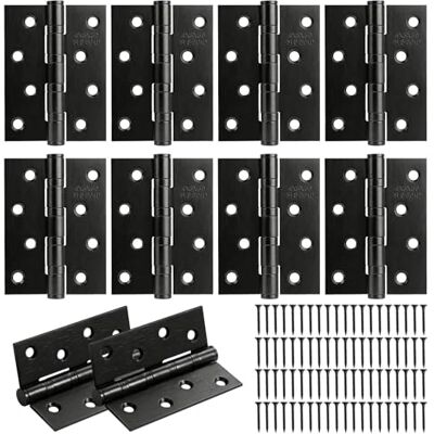 Woobroo Pack of 10 Black Door Hinges 4" Stainless Steel Ball Bearing Hinges Heavy Duty with Screws for Internal and External Wooden Doors Woobroo Pack of 10 Black Door Hinges 4" Stainless Steel Ball Bearing Hinges Heavy Duty with Screws for Internal and External Wooden Doors