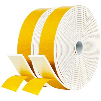 fowong Draft Excluder for Doors, 2 Rolls 25mm(W) x 3mm(T) Self Adhesive Foam Tape, High Density Adhesive Foam Weather Strip Seal for Window and Door, Soundproofing, Furniture Protective, Total 8M Long fowong Draft Excluder for Doors, 2 Rolls 25mm(W) x 3mm(T) Self Adhesive Foam Tape, High Density Adhesive Foam Weather Strip Seal for Window and Door, Soundproofing, Furniture Protective, Total 8M Long