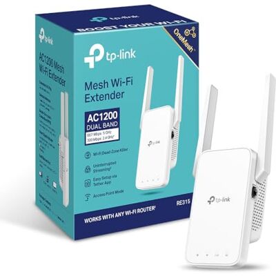TP-LINK RE315 AC1200Mbps WiFi Extender Booster Dual Band, 2 External Antennas, EasyMesh, WiFi Booster Range Extender, Internet Booster, Access Point, Works with Any WiFi Router, Easy Setup, UK Plug TP-LINK RE315 AC1200Mbps WiFi Extender Booster Dual Band, 2 External Antennas, EasyMesh, WiFi Booster Range Extender, Internet Booster, Access Point, Works with Any WiFi Router, Easy Setup, UK Plug
